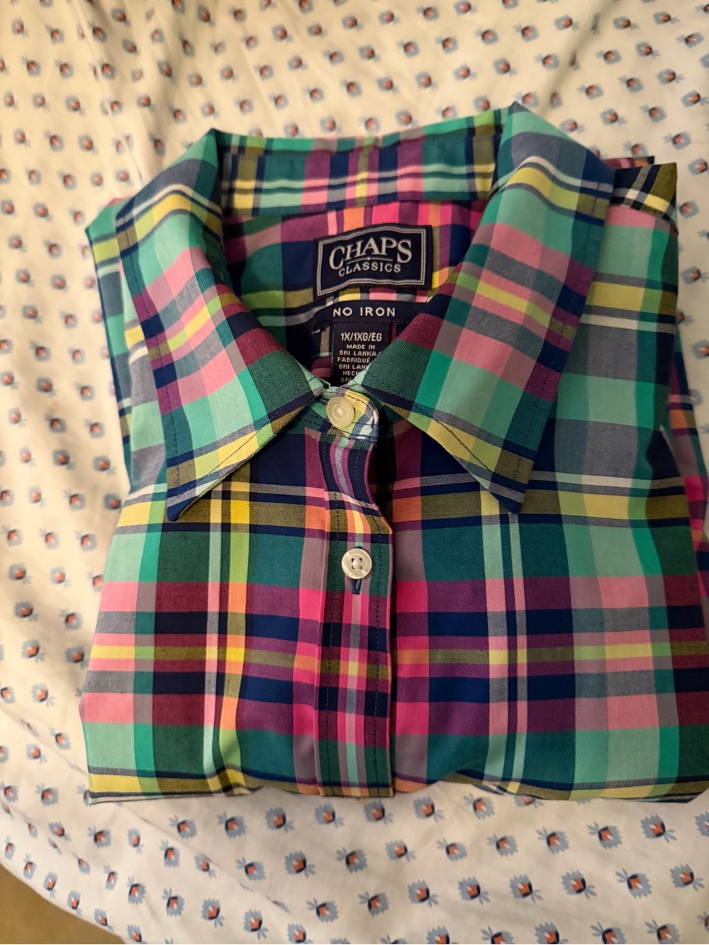 Chaps Plaid Button-Down Shirt in Blue, Green, Pink NWOT - Picture 6 of 7
